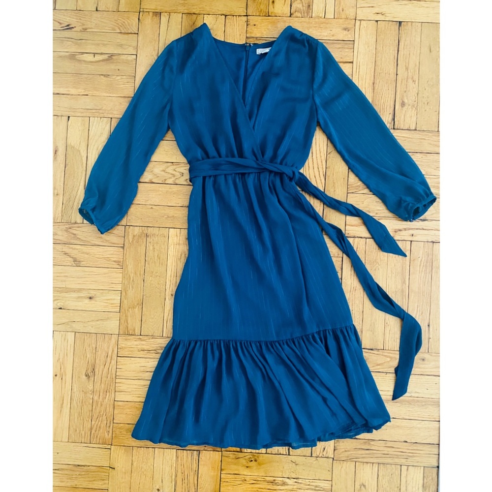J. Crew/Point Sur - Teal Faux-Wrap Chiffon Dress